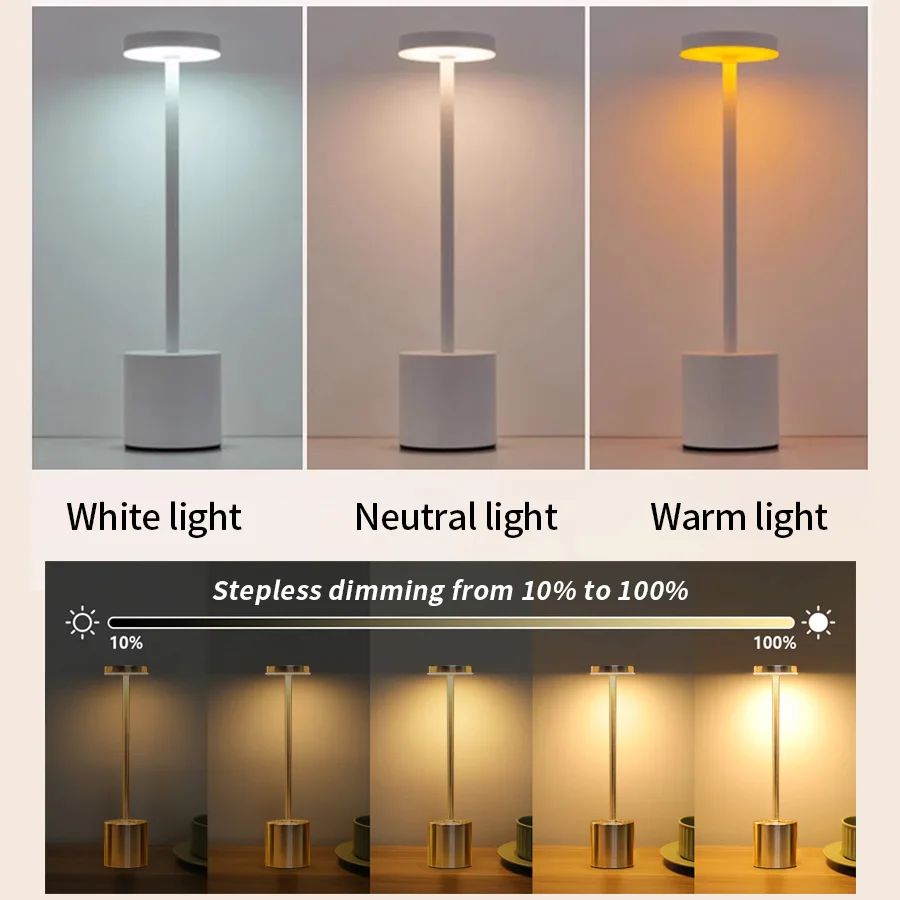 2pcs USB Rechargeable LED Desk Lamp Stepless Dimming Tricolor Touch Night Light Bedside Light Bar Hotel Decoration - Image 6