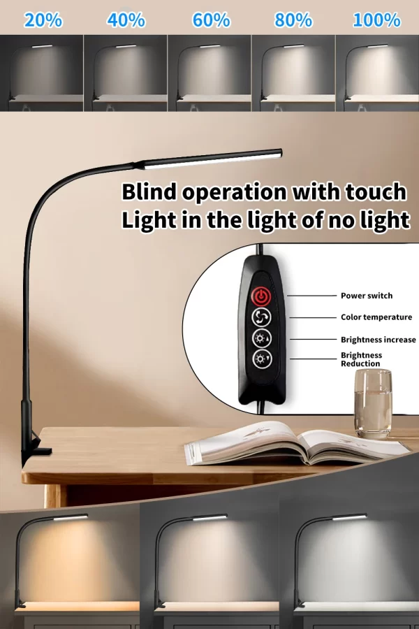 B Desk Lamp LED USB Power  Swing Arm Lamp Flexible Gooseneck Clamp Dimmable Architect Lamp 3 Color Modes Desk Light