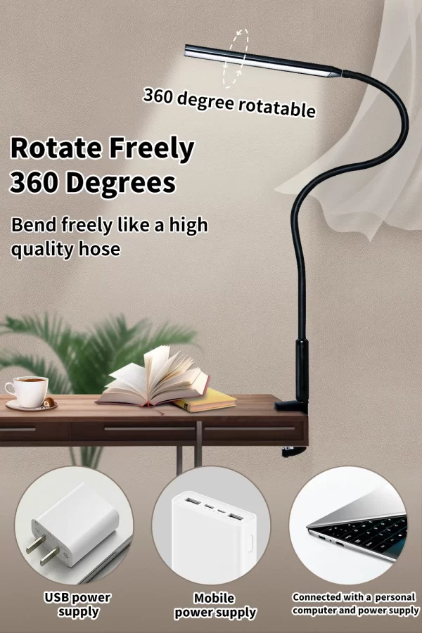 B Desk Lamp LED USB Power  Swing Arm Lamp Flexible Gooseneck Clamp Dimmable Architect Lamp 3 Color Modes Desk Light