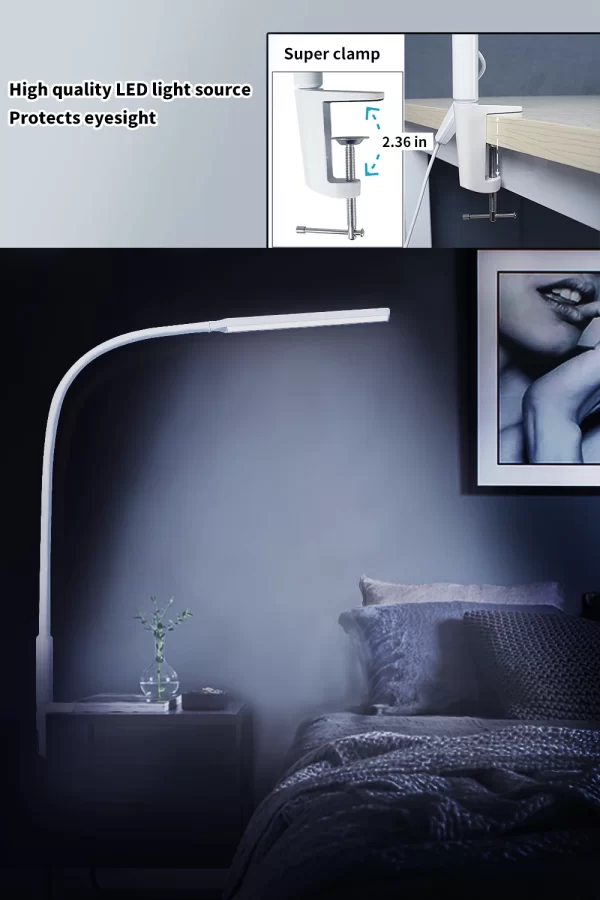 B Desk Lamp LED USB Power  Swing Arm Lamp Flexible Gooseneck Clamp Dimmable Architect Lamp 3 Color Modes Desk Light