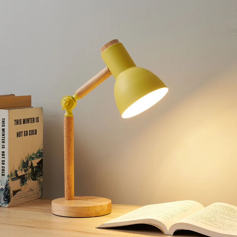 Creative Nordic Table Lamp Wooden Art LED Turn Head Simple Bedside Desk Light/Eye Protection Reading&Bedroom Study Lamp - Image 4