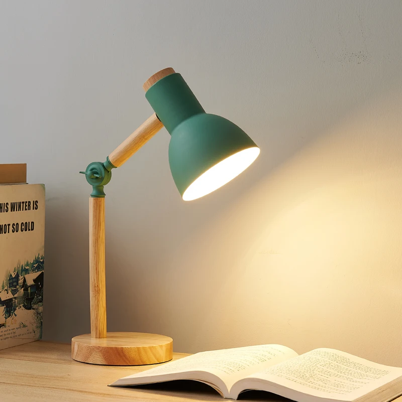 Creative Nordic Table Lamp Wooden Art LED Turn Head Simple Bedside Desk Light/Eye Protection Reading&Bedroom Study Lamp - Image 6