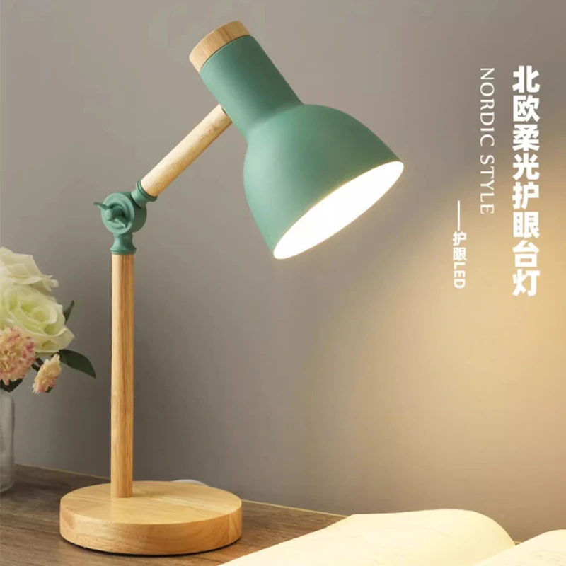 Creative Nordic Table Lamp Wooden Art LED Turn Head Simple Bedside Desk Light/Eye Protection Reading&Bedroom Study Lamp - Image 1