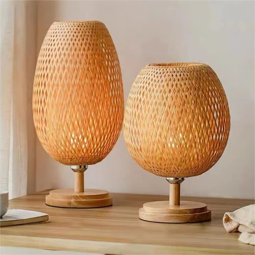 Decorative Handmade E27 Long or Short Light Rusitc Style Bamboo Woven Table Lamp Bamboo Tea Room Bedroom  Dining Room - Image 3