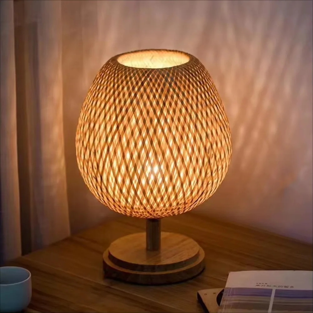 Decorative Handmade E27 Long or Short Light Rusitc Style Bamboo Woven Table Lamp Bamboo Tea Room Bedroom  Dining Room - Image 4