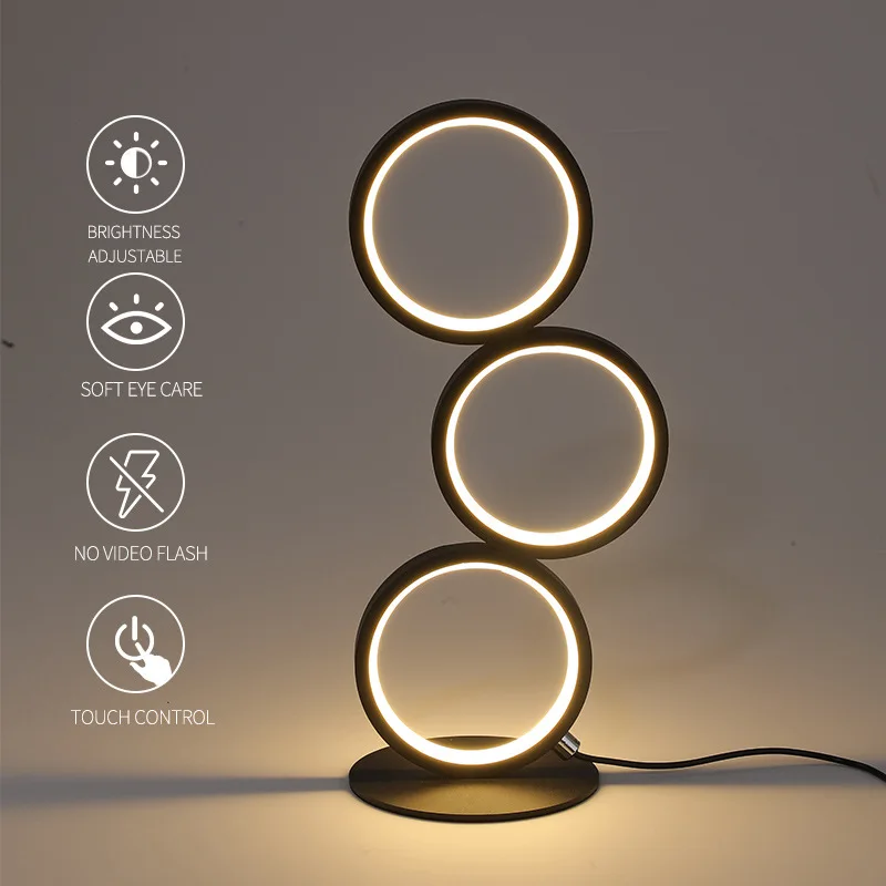 Dimming Table Lamp Intelligent Touch Ring Night Light Bedroom Simple Modern Living Room Lamp Monochrome Circle DeskTable Lamp - Image 1