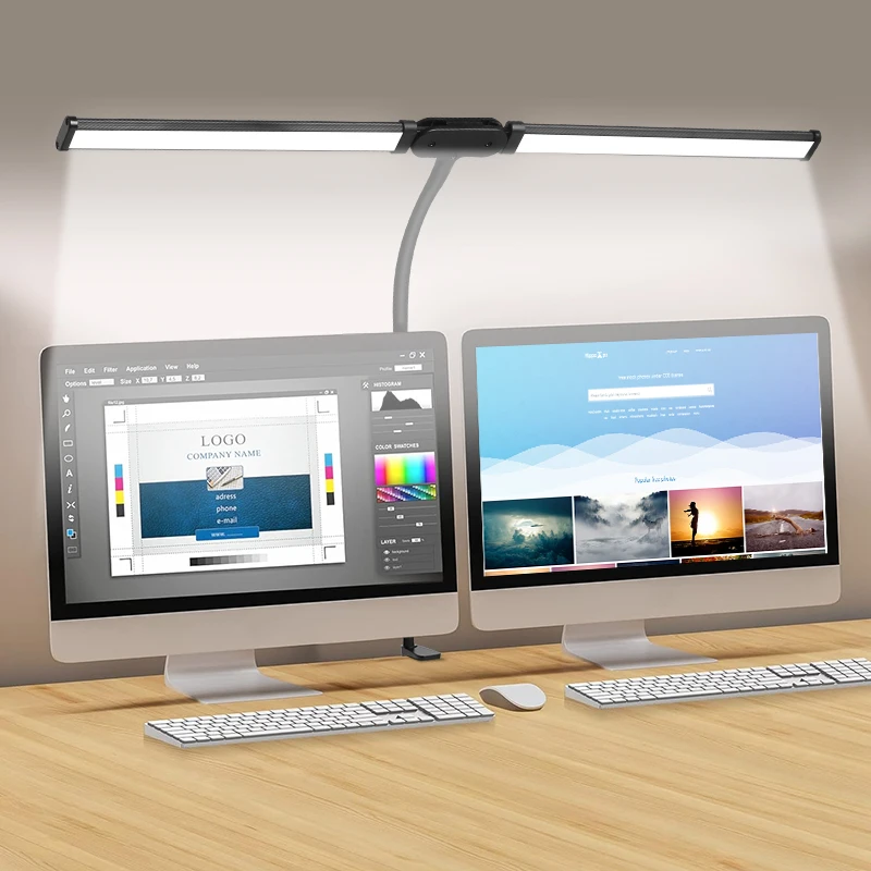 Folding Double Head Led Desk Lamps Stepless Dimmable Eye-Caring 24W Table Lamp  Monitor Light for office Study Reading Lighting - Image 2