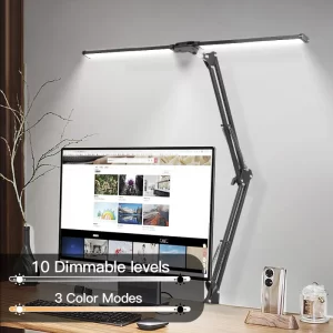 Folding Double Head Led Desk Lamps Stepless Dimmable Eye-Caring 24W Table Lamp  Monitor Light for office Study Reading Lighting