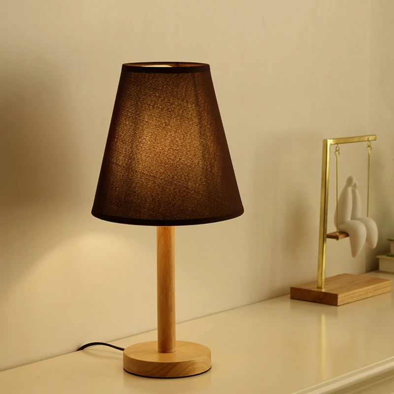 Nordic Wood Cloth Table Lamp Bedroom Bedside Modern Simple Wooden Fabric Desk Lamp Study Table Light Fixtures Living Room Decor - Image 3