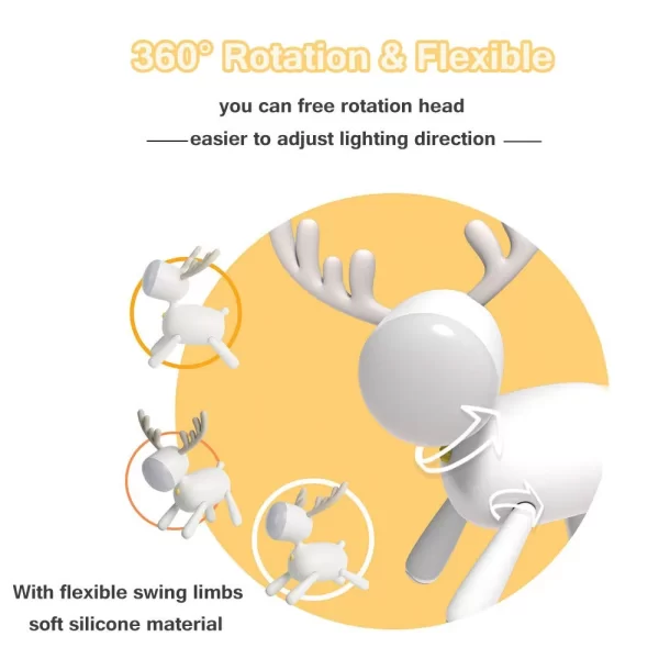 LED Kids Night Light Cute Deer Bedside Lamp Adjustable Brightness Table Desk Lamp Children Gifts For Home Bedroom Decoration