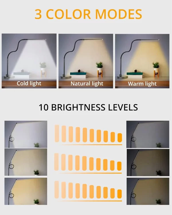 LOOPITYS LED Desk Lamp, Swing Arm Architect Task Lamp with Long Flexible Gooseneck, 3 Color Modes, and USB Adapter