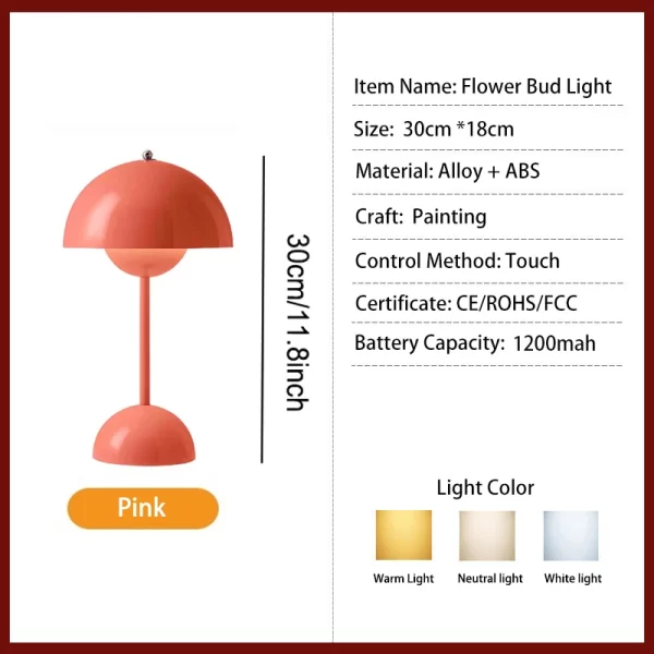 Rechargeable LED Flower Bud Light Touch Switch Table Lamp 3 Color Light High Quality Metal  for Bedside Living Room Bedroom