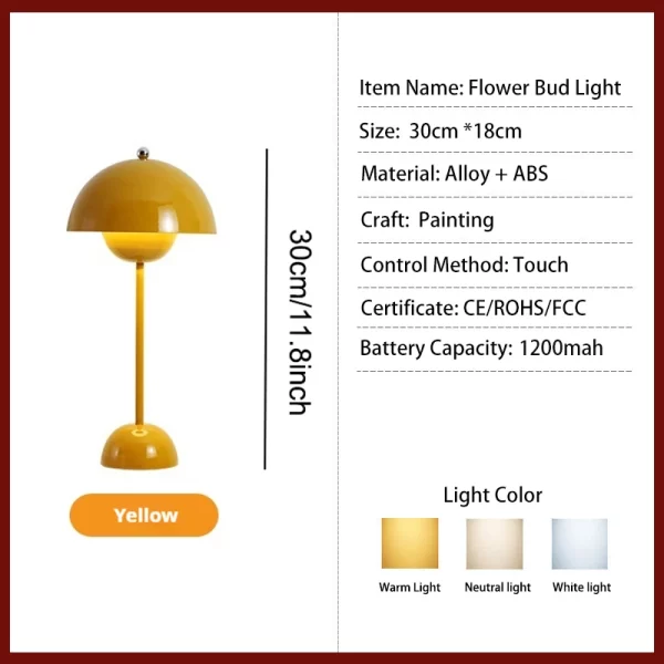 Rechargeable LED Flower Bud Light Touch Switch Table Lamp 3 Color Light High Quality Metal  for Bedside Living Room Bedroom