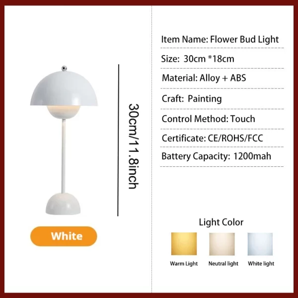 Rechargeable LED Flower Bud Light Touch Switch Table Lamp 3 Color Light High Quality Metal  for Bedside Living Room Bedroom