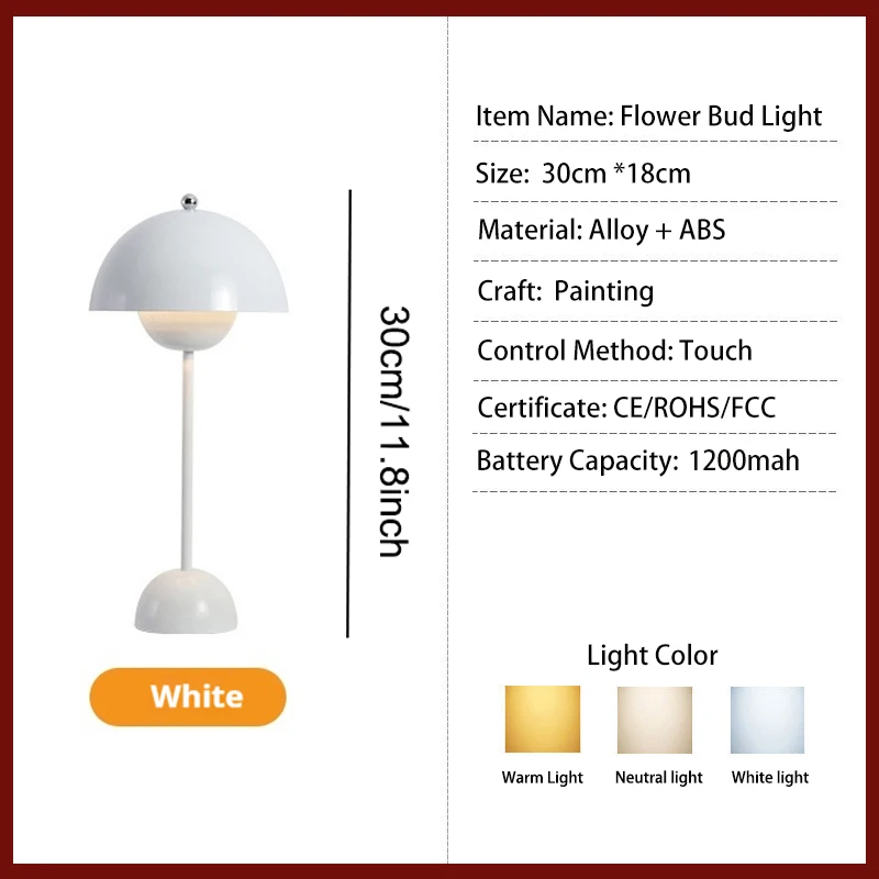 Rechargeable LED Flower Bud Light Touch Switch Table Lamp 3 Color Light High Quality Metal  for Bedside Living Room Bedroom - Image 13