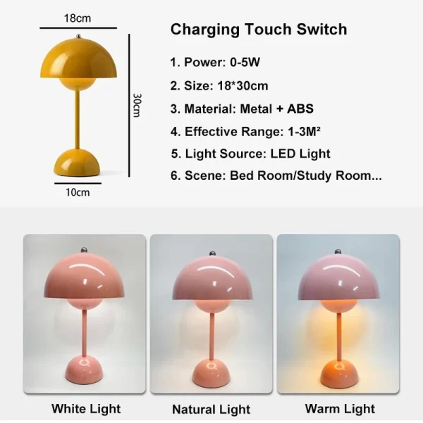 Rechargeable LED Flower Bud Light Touch Switch Table Lamp 3 Color Light High Quality Metal  for Bedside Living Room Bedroom