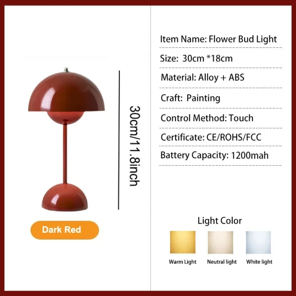Rechargeable LED Flower Bud Light Touch Switch Table Lamp 3 Color Light High Quality Metal  for Bedside Living Room Bedroom