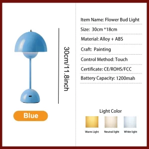 Rechargeable LED Flower Bud Light Touch Switch Table Lamp 3 Color Light High Quality Metal  for Bedside Living Room Bedroom - Image 9
