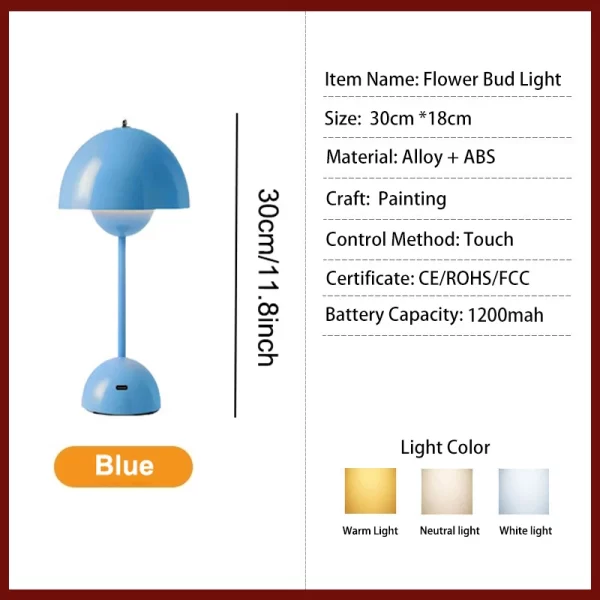 Rechargeable LED Flower Bud Light Touch Switch Table Lamp 3 Color Light High Quality Metal  for Bedside Living Room Bedroom