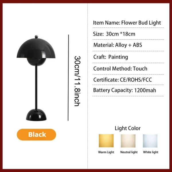 Rechargeable LED Flower Bud Light Touch Switch Table Lamp 3 Color Light High Quality Metal  for Bedside Living Room Bedroom